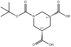 (3R,5S)-1-(tert-butoxycarbonyl)piperidine-3,5-dicarboxylic acid Struktur