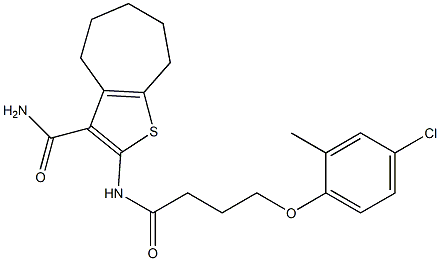 2-{[4-(4-chloro-2-methylphenoxy)butanoyl]amino}-5,6,7,8-tetrahydro-4H-cyclohepta[b]thiophene-3-carboxamide Struktur