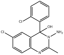 3-Amino-6-chloro-4-(2-chlorophenyl)-2-methyl-3,4-dihydro-4-quinazolinol Struktur