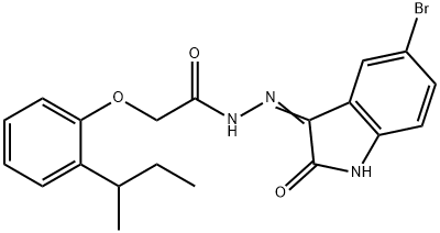 N'-(5-bromo-2-oxo-1,2-dihydro-3H-indol-3-ylidene)-2-[2-(sec-butyl)phenoxy]acetohydrazide Struktur