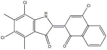 3H-Indol-3-one, 5,7-dichloro-2-(4-chloro-1-oxo-2(1H)-naphthalenylidene)-1,2-dihydro-4,6-dimethyl- Struktur