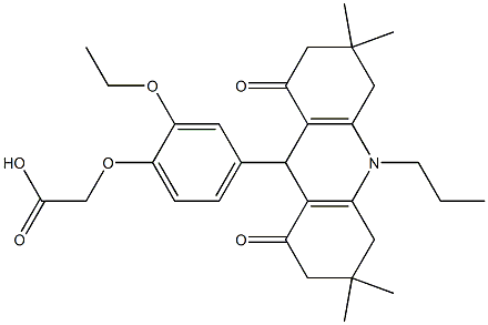 [2-ethoxy-4-(3,3,6,6-tetramethyl-1,8-dioxo-10-propyl-1,2,3,4,5,6,7,8,9,10-decahydroacridin-9-yl)phenoxy]acetic acid Struktur