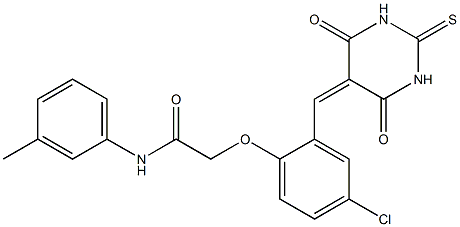 2-{4-chloro-2-[(4,6-dioxo-2-thioxotetrahydro-5(2H)-pyrimidinylidene)methyl]phenoxy}-N-(3-methylphenyl)acetamide Struktur