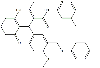 4-(4-methoxy-3-{[(4-methylphenyl)sulfanyl]methyl}phenyl)-2-methyl-N-(4-methylpyridin-2-yl)-5-oxo-1,4,5,6,7,8-hexahydroquinoline-3-carboxamide Struktur