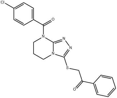 2-{[8-(4-chlorobenzoyl)-5,6,7,8-tetrahydro[1,2,4]triazolo[4,3-a]pyrimidin-3-yl]sulfanyl}-1-phenylethanone Struktur