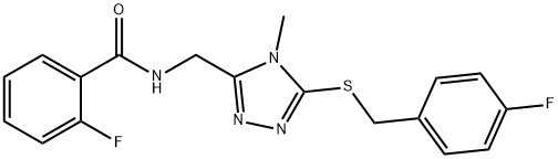 2-fluoro-N-({5-[(4-fluorobenzyl)sulfanyl]-4-methyl-4H-1,2,4-triazol-3-yl}methyl)benzamide Struktur