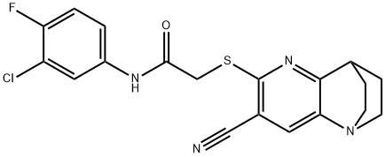 N-(3-chloro-4-fluorophenyl)-2-[(4-cyano-1,6-diazatricyclo[6.2.2.0~2,7~]dodeca-2,4,6-trien-5-yl)sulfanyl]acetamide Struktur