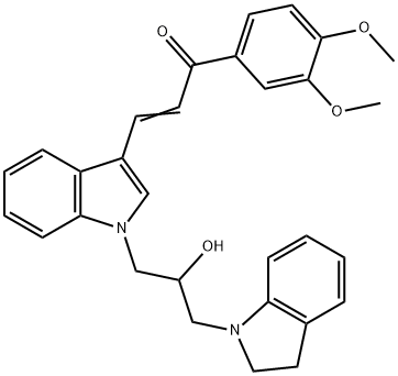 3-{1-[3-(2,3-dihydro-1H-indol-1-yl)-2-hydroxypropyl]-1H-indol-3-yl}-1-(3,4-dimethoxyphenyl)-2-propen-1-one Struktur