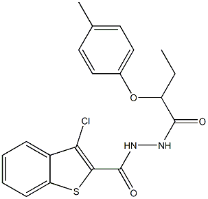 3-chloro-N'-[2-(4-methylphenoxy)butanoyl]-1-benzothiophene-2-carbohydrazide Struktur