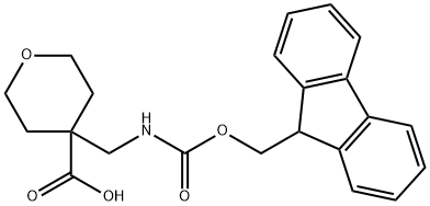 Fmoc-4-(aminomethyl)-oxan-4-carboxylic acid Struktur