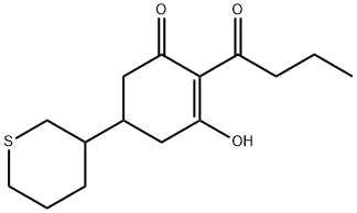 2-butyryl-3-hydroxy-5-thiocyclohexan-3-yl-cyclohex-2-en-1-one Struktur