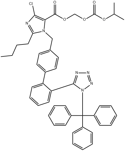 2-butyl-4-chloro-1-[(2'-(1-triphenylmethyl-1H-tetrazol-5-yl)(1,1'-biphenyl)-4-yl)methyl]imidazole-5-carboxylic acid 1-[(isopropoxy)carbonyloxy]methyl ester Struktur