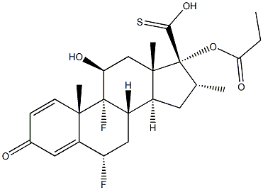 6a,9a-Difluoro-11b-hydroxy-16a-methyl-3-oxo-17a-(propionyloxy)-androsta-1,4-diene-17b-carbothioic Acid Struktur