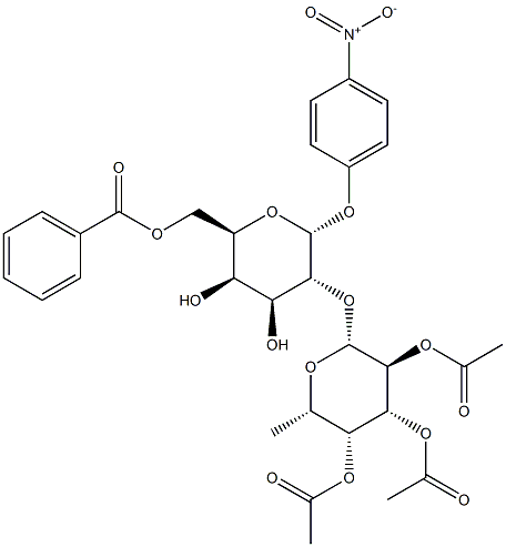 4-Nitrophenyl2-O-(2,3,4-tri-O-acetyl-b-L-fucopyranosyl)-6-O-benzoyl-a-D-galactopyranoside Struktur