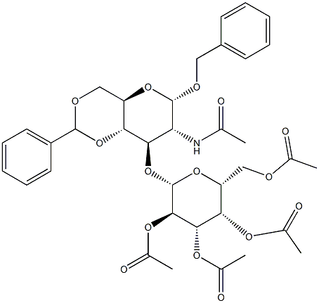 Benzyl2-acetamido-3-O-(2,3,4,6-tetra-O-acetyl-b-D-galactopyranosyl)-4,6-O-benzylidene-2-deoxy-a-D-glucopyranoside Struktur