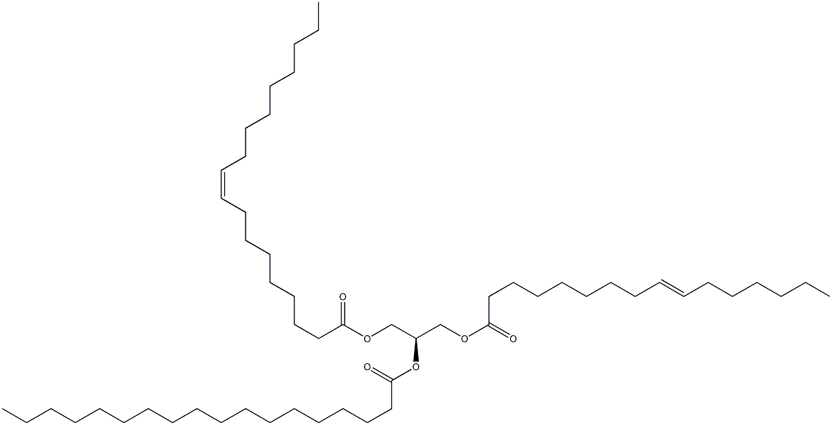 1-(9Z-hexadecenoyl)-2-octadecanoyl-3-(9Z-octadecenoyl)-sn-glycerol Struktur