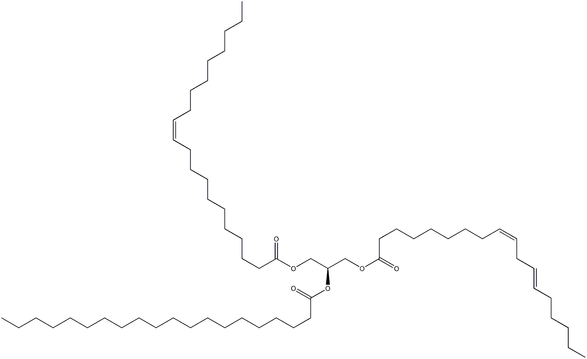 1-(9Z,12Z-octadecadienoyl)-2-eicosanoyl-3-(11Z-eicosenoyl)-sn-glycerol Struktur