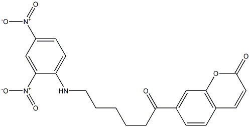 7-(N-(2,4-dinitrophenyl)-6-aminohexanoyl)coumarin Struktur