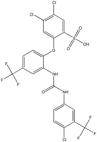 2-(2-(3-(4-chloro-3-(trifluoromethyl)phenyl)ureido)-4-(trifluoromethyl)phenoxy)-4,5-dichlorobenzenesulfonic acid Struktur