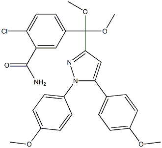 5-((1,5-bis(4-methoxyphenyl)pyrazol-3-yl)dimethoxymethyl)-2-chlorobenzamide Struktur