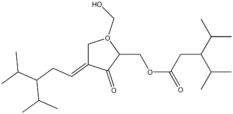 (1-(hydroxymethyl)-4-(4-methyl-3-(methylethyl)pentylidene)-3-oxo-2-oxolanyl)methyl 4-methyl-3-(methylethyl)pentanoate Struktur