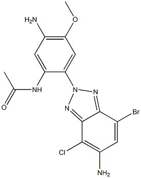 2-(2-(acetylamino)-4-amino-5-methoxyphenyl)-5-amino-7-bromo-4-chloro-2H-benzotriazole Struktur