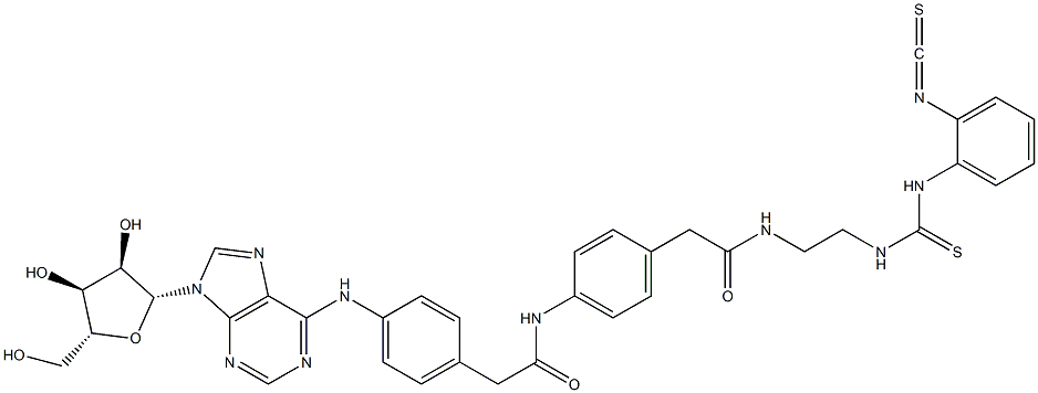 N6-(4-(((4-((((2-((((isothiocyanatophenyl)amino)thiocarbonyl)amino)ethyl)amino)carbonyl)methyl)anilino)carbonyl)methyl)phenyl)adenosine Struktur