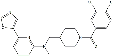 (3,4-dichlorophenyl)(4-((6-oxazol-5-ylpyridin-2-ylmethylamino)methyl)piperidin-1-yl)methanone Struktur