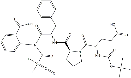 tert-butoxycarbonyl-glutamyl-prolyl-phenylalanyl (((2-carboxyphenyl)amino)carbonyl)difluoromethylene ketone Struktur