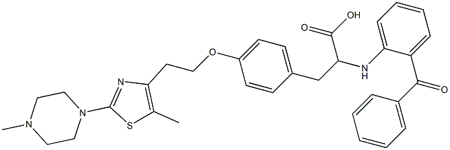 2-((2-benzoylphenyl)amino)-3--(4--(2-(5-methyl-2-(4-methylpiperazin-1-yl)thiazol-4-yl)ethoxy)phenyl)propionic acid Struktur