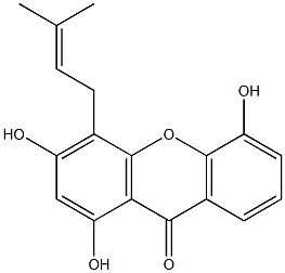 1,3,5-trihydroxy-4-(3-methylbut-2-enyl)xanthen-9-one Struktur