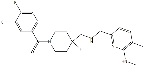 3-chloro-4-fluorophenyl-(4-fluoro-4-(((5-methyl-6-methylaminopyridin-2-ylmethyl)amino)methyl)piperidin-1-yl)methanone Struktur