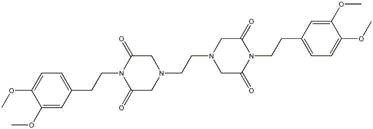 1-[2-(3,4-dimethoxyphenyl)ethyl]-4-[2-[4-[2-(3,4-dimethoxyphenyl)ethyl]-3,5-dioxo-piperazin-1-yl]ethyl]piperazine-2,6-dione Struktur