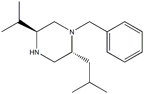 (2R,5S)-1-BENZYL-2-(2-METHYLPROPYL)-5-(PROPAN-2-YL)PIPERAZINE Struktur