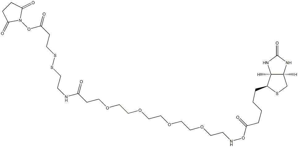 1-Biotinamino-15-oxo-3,6,9,12-tetraoxa-19,20-dithia-16-azatricosan-23-oic acid succinimidyl ester Struktur