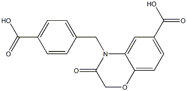 4-(4-carboxybenzyl)-3,4-dihydro-3-oxo-2H-benzo[b][1,4]oxazine-6-carboxylic acid Struktur