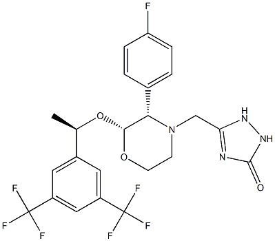 5-[[(2R,3S)-2-[(1R)-1-[3,5-bis(trifluoromethyl)phenyl]ethoxy]-3-(4-fluorophenyl)morpholin-4-yl]methyl]-1,2-dihydro-1,2,4-triazol-3-one Struktur