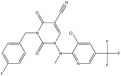 1-[[3-chloro-5-(trifluoromethyl)-2-pyridinyl](methyl)amino]-3-(4-fluorobenzyl)-2,4-dioxo-1,2,3,4-tetrahydro-5-pyrimidinecarbonitrile Struktur