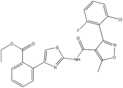 ethyl 2-[2-({[3-(2-chloro-6-fluorophenyl)-5-methyl-4-isoxazolyl]carbonyl}amino)-1,3-thiazol-4-yl]benzenecarboxylate Struktur