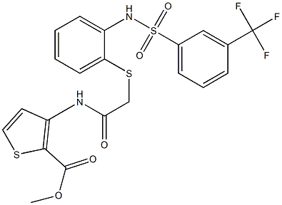 methyl 3-[(2-{[2-({[3-(trifluoromethyl)phenyl]sulfonyl}amino)phenyl]sulfanyl}acetyl)amino]-2-thiophenecarboxylate Struktur