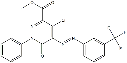 methyl 4-chloro-6-oxo-1-phenyl-5-{2-[3-(trifluoromethyl)phenyl]diazenyl}-1,6-dihydro-3-pyridazinecarboxylate Struktur