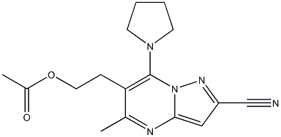 2-[2-cyano-5-methyl-7-(1-pyrrolidinyl)pyrazolo[1,5-a]pyrimidin-6-yl]ethyl acetate Struktur