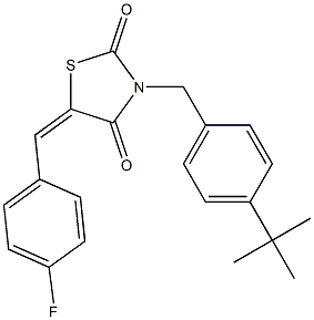 3-[4-(tert-butyl)benzyl]-5-[(E)-(4-fluorophenyl)methylidene]-1,3-thiazolane-2,4-dione Struktur