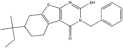 3-Benzyl-7-(1,1-dimethyl-propyl)-2-mercapto-5,6,7,8-tetrahydro-3H-benzo[4,5]thieno[2,3-d]pyrimidin-4-one Struktur