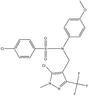 4-chloro-N-{[5-chloro-1-methyl-3-(trifluoromethyl)-1H-pyrazol-4-yl]methyl}-N-(4-methoxyphenyl)benzenesulfonamide Struktur