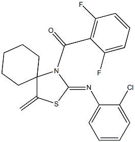 {2-[(2-chlorophenyl)imino]-4-methylidene-3-thia-1-azaspiro[4.5]dec-1-yl}(2,6-difluorophenyl)methanone Struktur