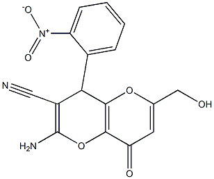 2-amino-6-(hydroxymethyl)-4-(2-nitrophenyl)-8-oxo-4,8-dihydropyrano[3,2-b]pyran-3-carbonitrile Struktur