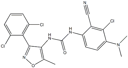 N-[3-chloro-2-cyano-4-(dimethylamino)phenyl]-N'-[3-(2,6-dichlorophenyl)-5-methylisoxazol-4-yl]urea Struktur