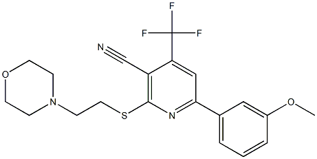 6-(3-methoxyphenyl)-2-[(2-morpholinoethyl)sulfanyl]-4-(trifluoromethyl)nicotinonitrile Struktur