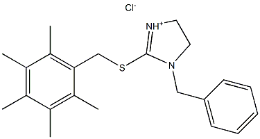 1-benzyl-2-[(2,3,4,5,6-pentamethylbenzyl)thio]-4,5-dihydro-1H-imidazol-3-ium chloride Struktur